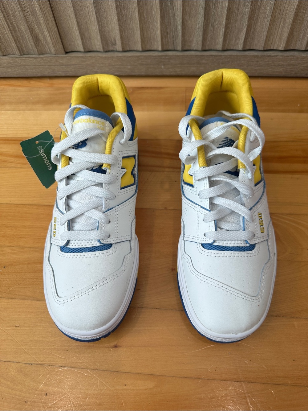 New Balance White Sneakers with Yellow & Blue Accents